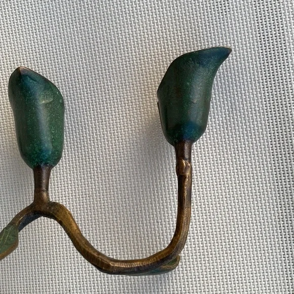 Vintage Candlestick holder trio calla lily Art Nouveau leaves green - Picture 7 of 7